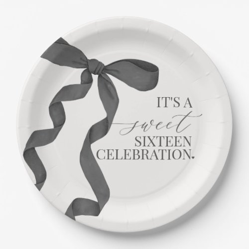 Black Bow Sweet Sixteen Birthday Party Decor Paper Plates