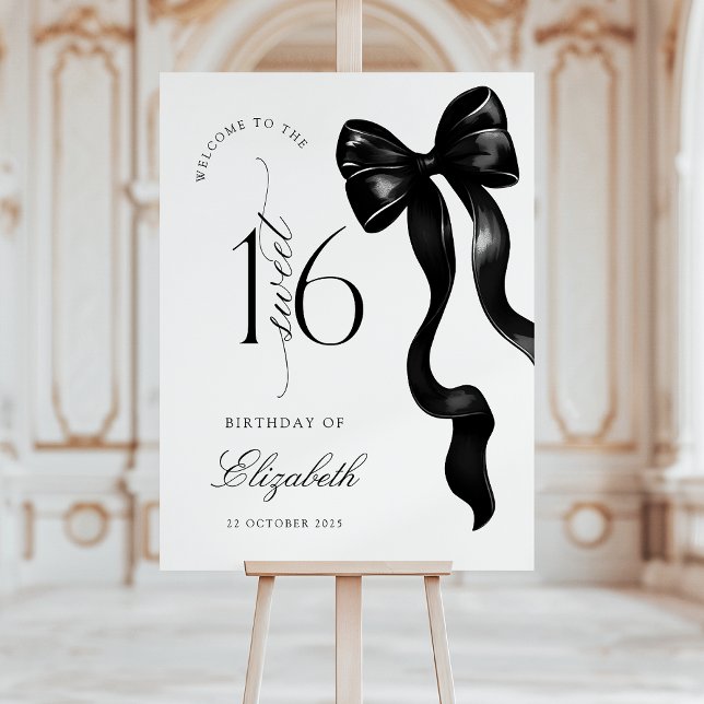 Black Bow Sweet Sixteen Birthday Welcome Sign (Creator Uploaded)