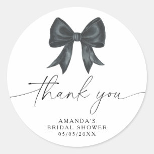 Black Bow Thank you Bridal shower Classic Round Sticker