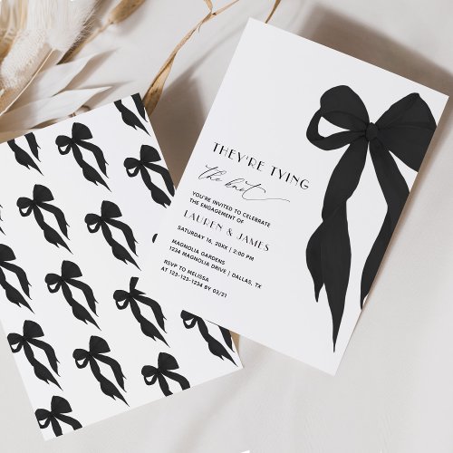Black Bow They're Tying the Knot Engagement Party Invitation