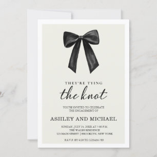 Black Bow They're Tying the Knot Engagement Party Invitation