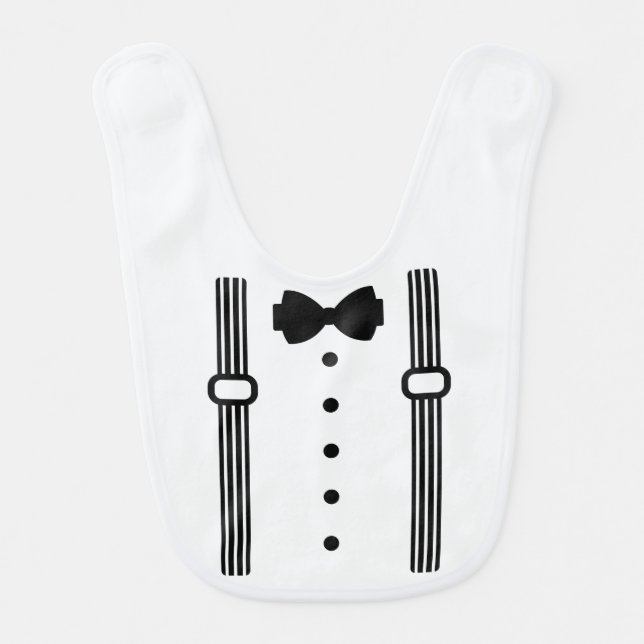 Black Bow Tie and Braces Baby Bib (Front)