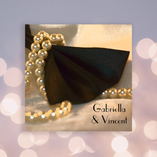 Black Bow Tie and White Pearls Wedding Invitation