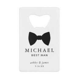 Black Bow Tie Best Man Personalized Wedding Credit Card Bottle Opener