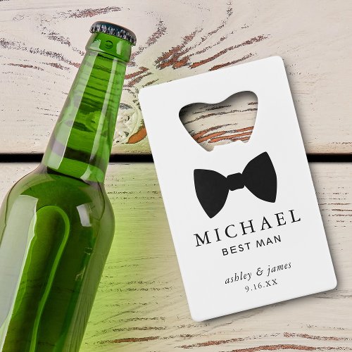 Black Bow Tie Best Man Personalized Wedding Credit Card Bottle Opener