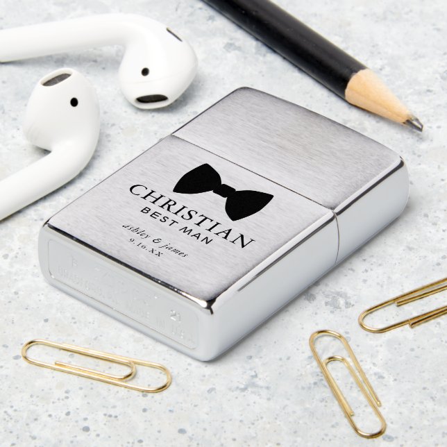 Black Bow Tie Best Man Personalized Wedding Zippo Lighter (On Table 2)