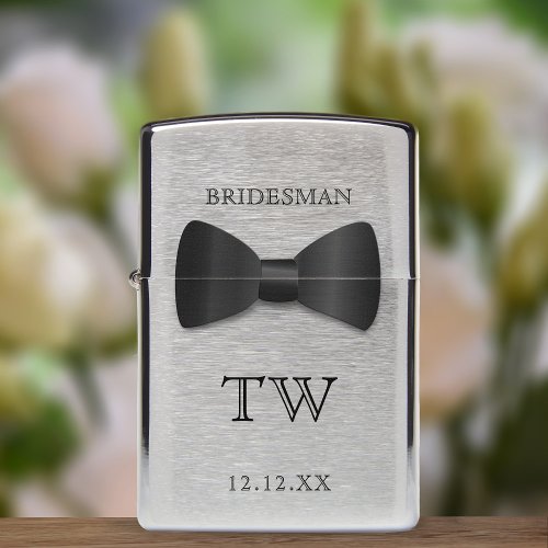 Black Bow Tie Bridal Party Wedding Zippo Lighter