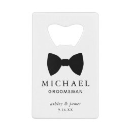 Black Bow Tie Groomsman Personalized Wedding Credit Card Bottle Opener