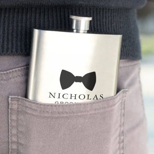 Black Bow Tie Groomsman Personalized Wedding Flask