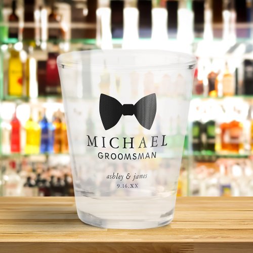 Black Bow Tie Groomsman Personalized Wedding Shot Glass