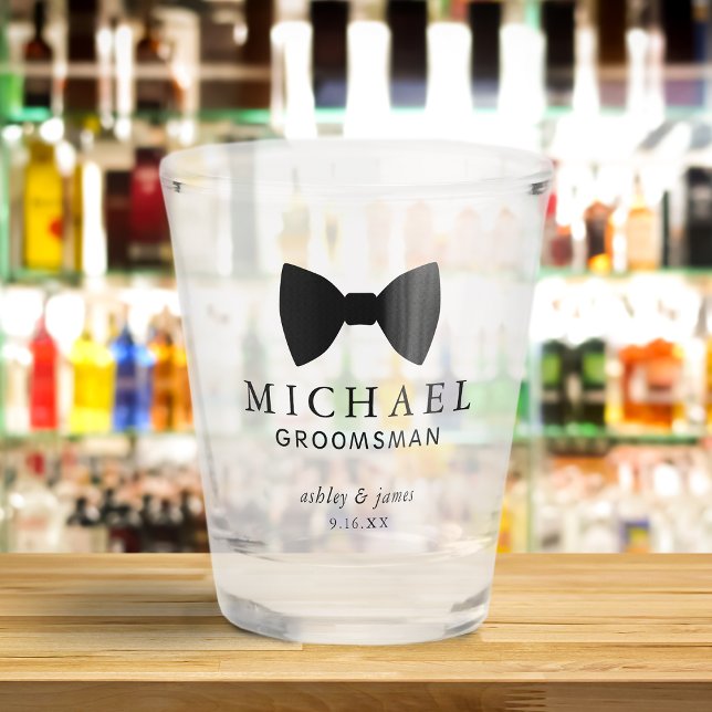 Black Bow Tie Groomsman Personalized Wedding Shot Glass (Creator Uploaded)