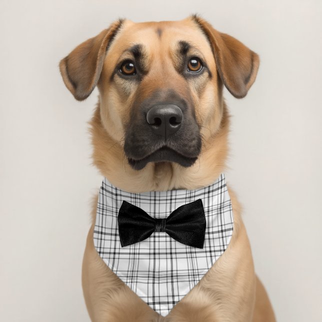 Black Bow Tie On Plaid Pet Bandana Collar (Dog 2)