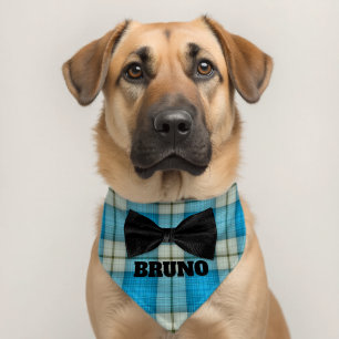 Black Bow Tie On Plaid Pet Bandana Collar