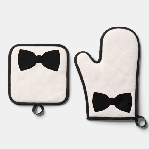 Black Bow Tie Oven Mitt and Pot Holders Oven Mitt  Pot Holder Set