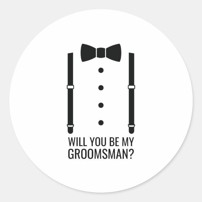 Black Bow Tie Personalized Groomsman Proposal Classic Round Sticker (Front)