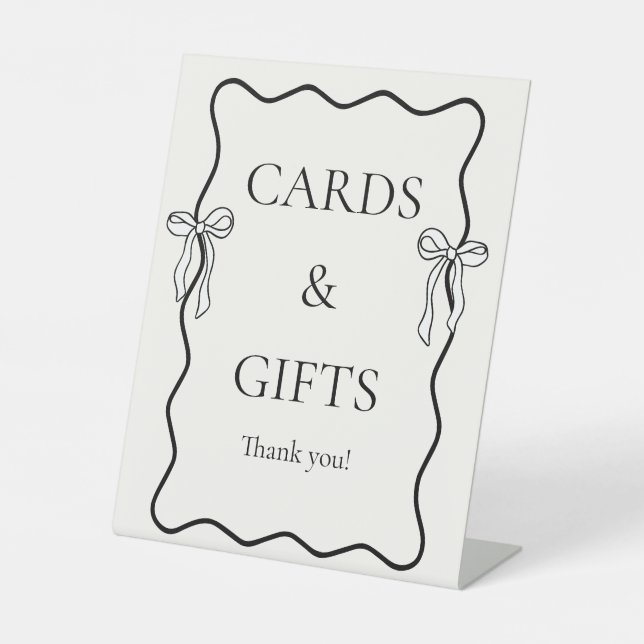 Black Bow Tie the Knot Bridal Shower Cards & Gifts Pedestal Sign (Front)