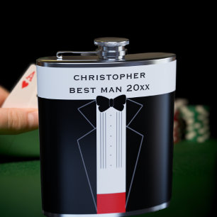 Black Bow Tie Tuxedo Best Man Groomsmen Flask