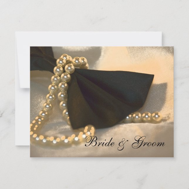 Black Bow Tie White Pearls Engagement Announcement (Front)
