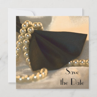 Black Bow Tie White Pearls Wedding Save the Date
