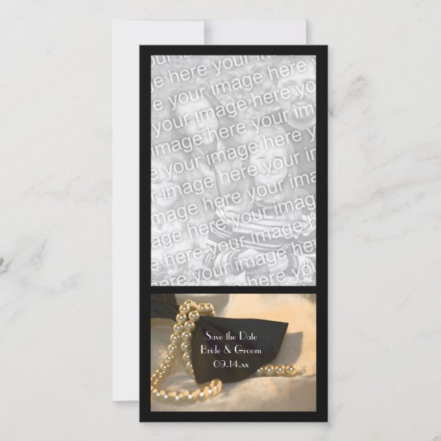 Black Bow Tie White Pearls Wedding Save the Date (Front)