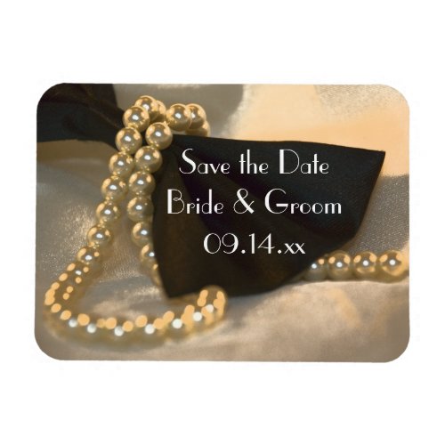 Black Bow Tie White Pearls Wedding Save the Date Magnet