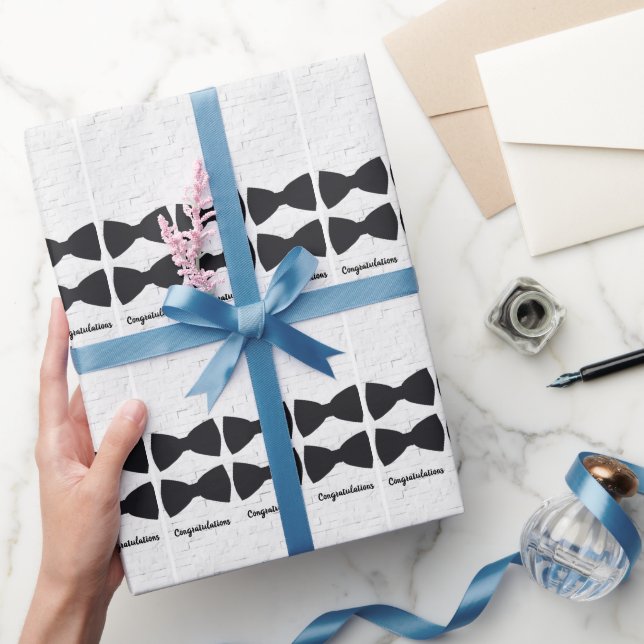 Black Bow Ties on White with Changeable Greeting Wrapping Paper (Gifting)