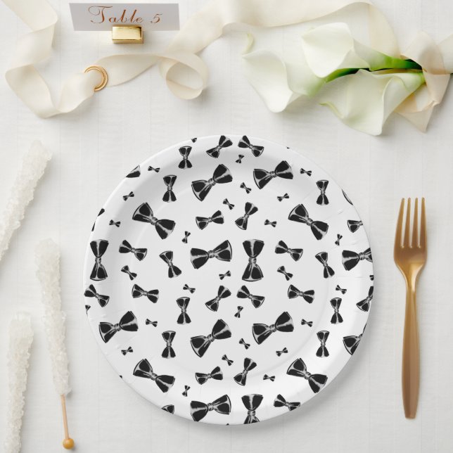 Black bow ties paper plates (Wedding)