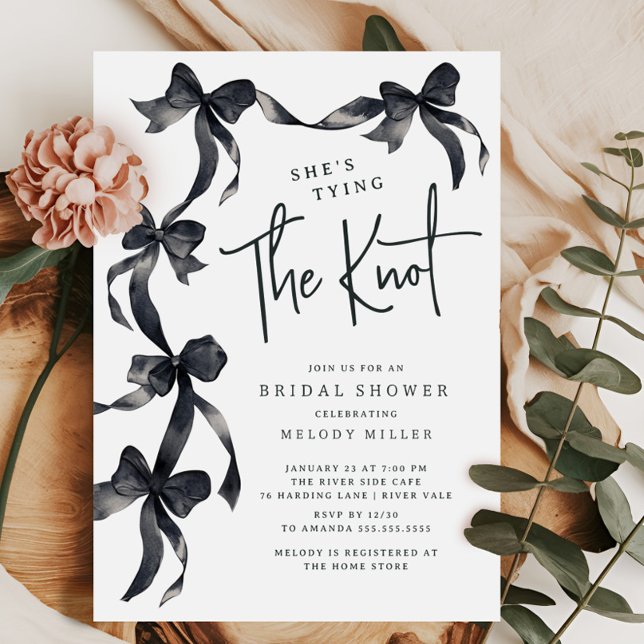 Black Bow Tying Knot Bridal Shower Invitation (Creator Uploaded)