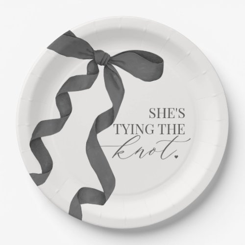 Black Bow Tying the Knot Bridal Shower Decor Paper Plates