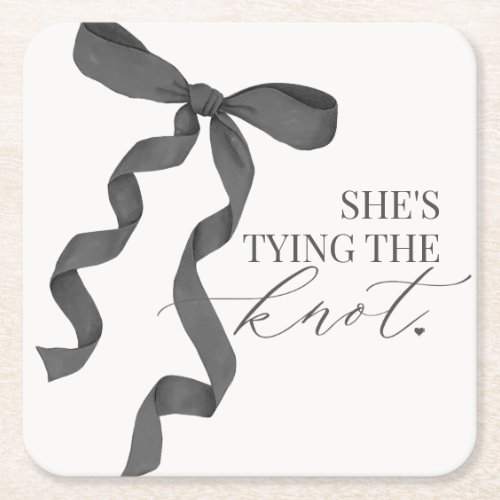 Black Bow Tying the Knot Bridal Shower Decor Square Paper Coaster