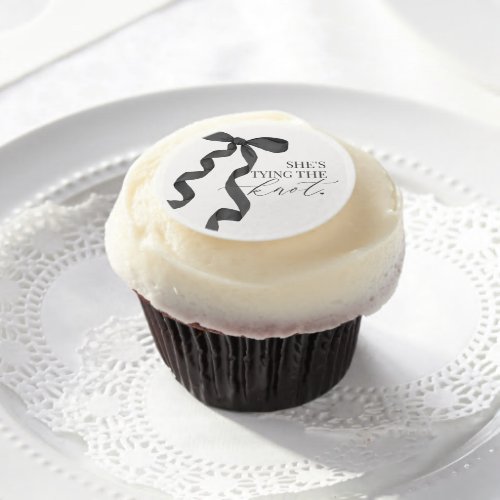 Black Bow Tying the Knot Bridal Shower Dessert Edible Frosting Rounds