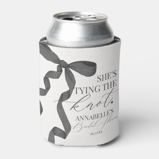 Black Bow Tying the Knot Bridal Shower Favors Can Cooler (Can Front)