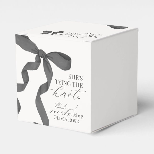 Black Bow Tying The Knot Bridal Shower Gift Favor Boxes (Front Side)