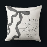 Black Bow Tying the Knot Bridal Shower Gift Throw Pillow<br><div class="desc">Elevate your bridal shower gift with this Coquette Black Bow Party Decor! This timeless design adds a touch of elegance and charm to any event, featuring a beautifully crafted bow adorned with delicate black hues. This collection is sure to impress your guests and create lasting memories and perfect for adding...</div>