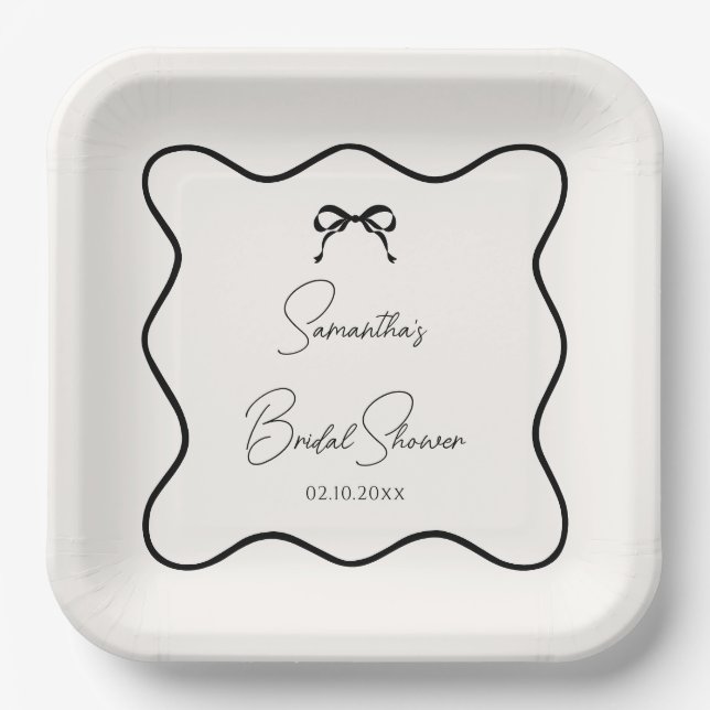 Black Bow Tying the Knot Bridal Shower Paper Plates (Front)