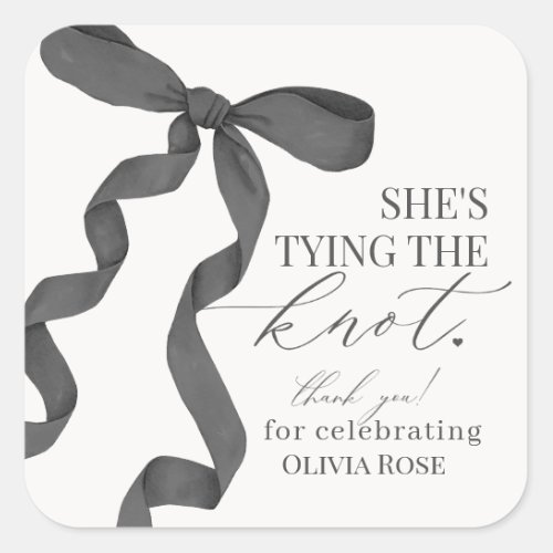 Black Bow Tying the Knot Bridal Shower Party Favor Square Sticker