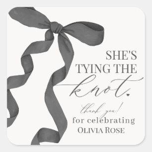 Black Bow Tying the Knot Bridal Shower Party Favor Square Sticker