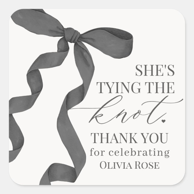 Black Bow Tying the Knot Bridal Shower Party Favor Square Sticker (Front)