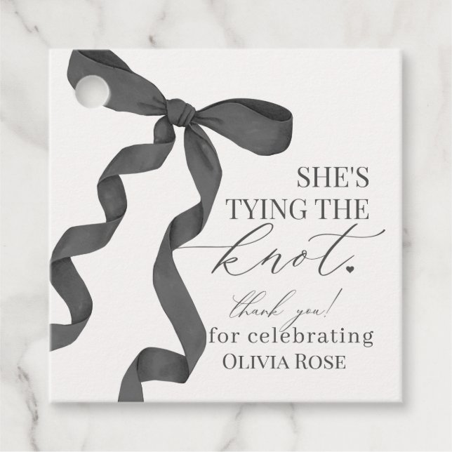 Black Bow Tying the Knot Bridal Shower Party Favor Tags (Front)