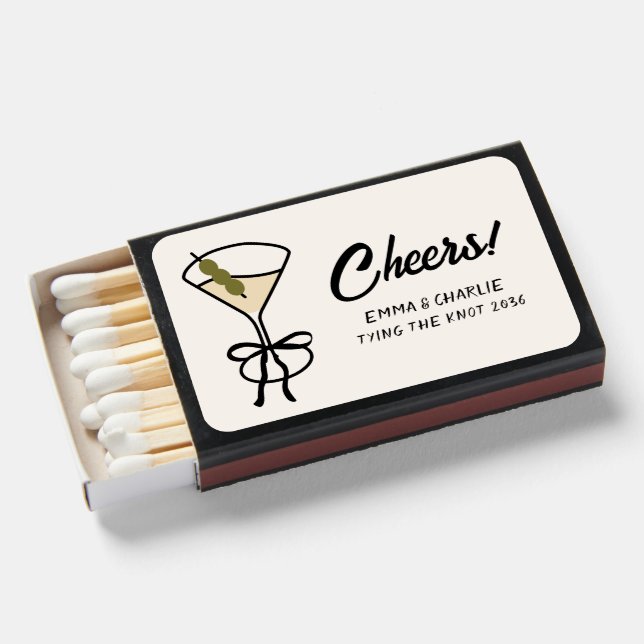 Black Bow Tying the Knot Engagement Party Favor Matchboxes (Front Open)