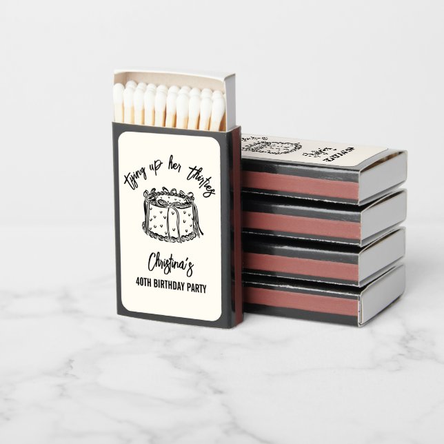 Black Bow Tying Up Her Thirties 40th Birthday Matchboxes (Stacked)