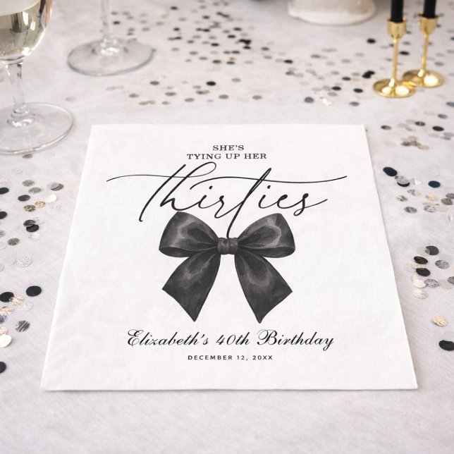 Black Bow Tying Up Her Thirties 40th Birthday Napkins (Black Bow Tying Up Her Thirties 40th Birthday Napkins)