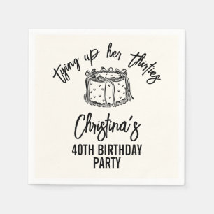 Black Bow Tying Up Her Thirties 40th Birthday Napkins