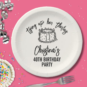 Black Bow Tying Up Her Thirties 40th Birthday Paper Plates