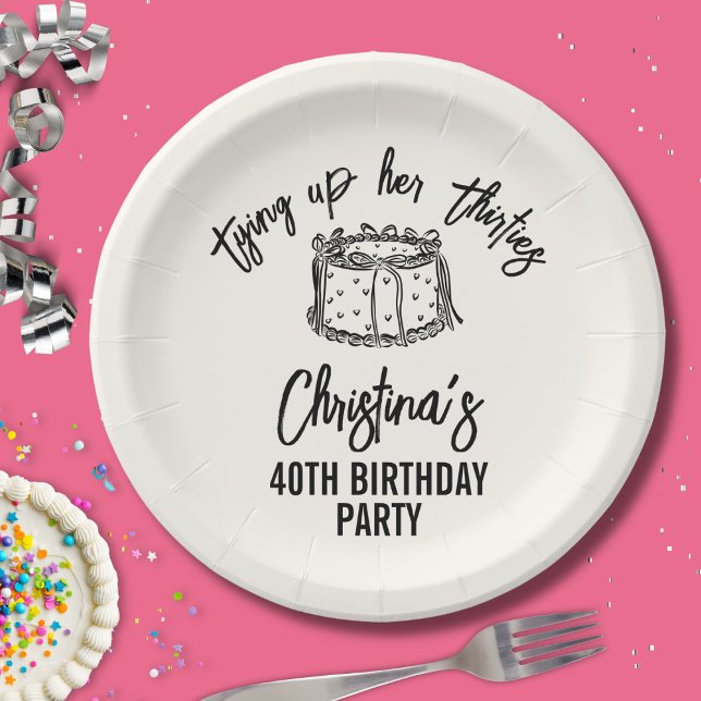 Black Bow Tying Up Her Thirties 40th Birthday Paper Plates (Creator Uploaded)