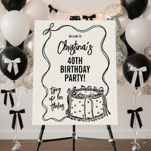 Black Bow Tying Up Her Thirties 40th Birthday Sign