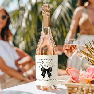 Black Bow Tying Up Her Thirties 40th Birthday Wine Label