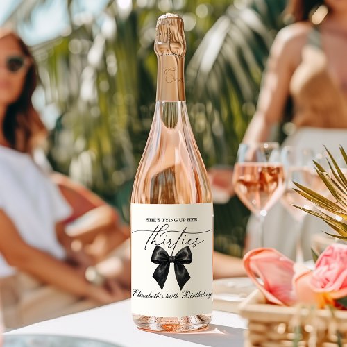 Black Bow Tying Up Her Thirties 40th Birthday Wine Label