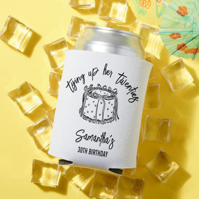Black Bow Tying Up Her Twenties 30th Birthday Can Cooler (In Situ Summer)