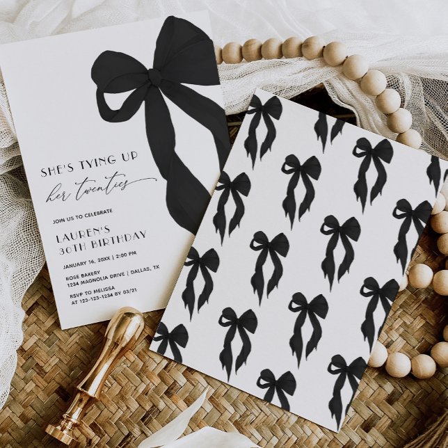 Black Bow Tying Up Her Twenties 30th Birthday Invitation (Creator Uploaded)